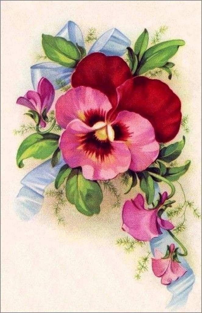 Solve Pink Pansy. Blue Ribbon jigsaw puzzle online with 77 pieces