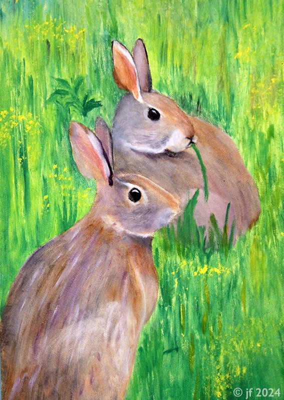 Solve Spring Rabbits jigsaw puzzle online with 35 pieces