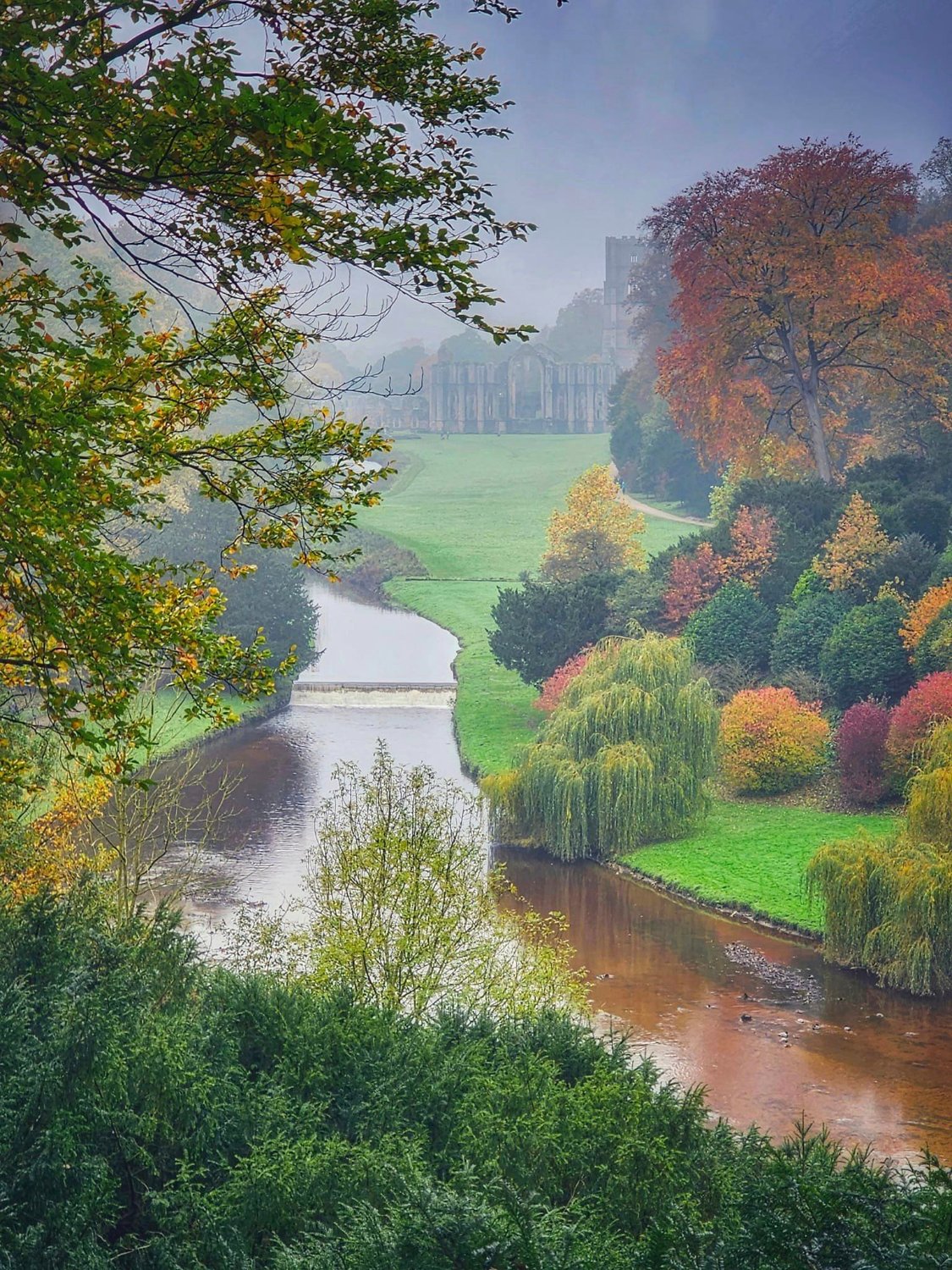 Solve Misty autumnal day at Fountains Abbey, Ripon, North Yorkshire