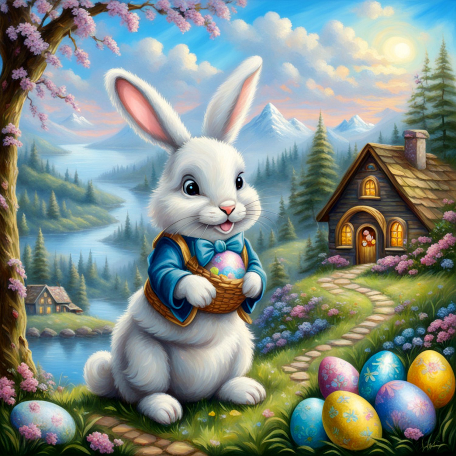 Solve Easter Bunny with Eggs 01 jigsaw puzzle online with 256 pieces