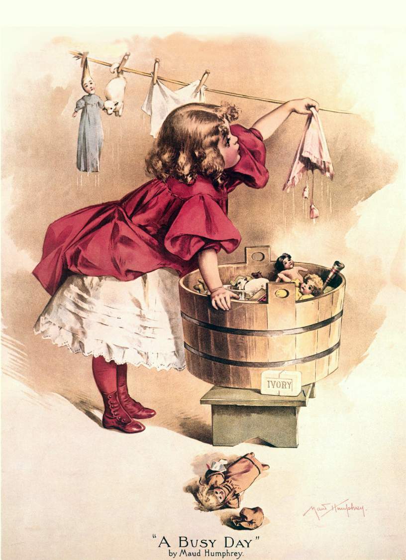 Solve Ivory Soap Ad, A Busy Day, by Maud Humphrey (American, 1868-1940