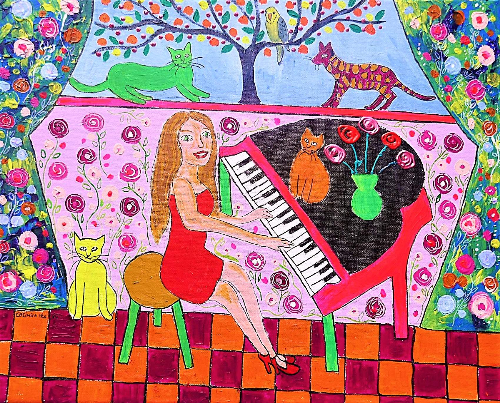 jigsaw-puzzle-the-beautiful-pianist-and-her-quirky-cats-357-pieces