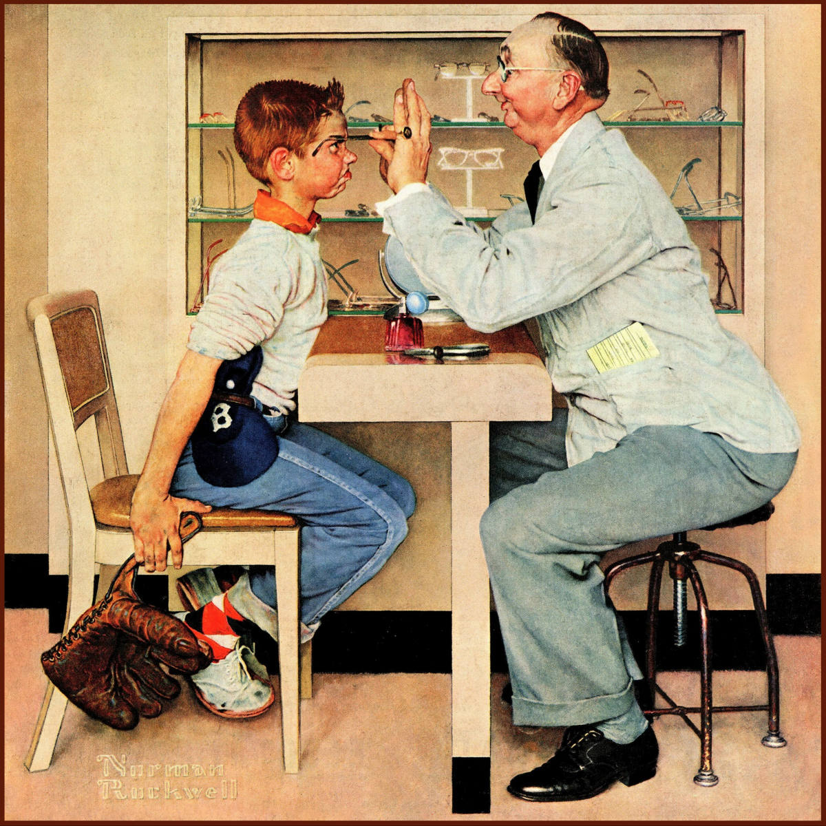 Solve Painting Eye Doctor Norman Rockwell jigsaw puzzle online with 400