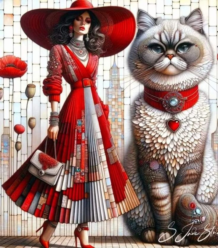 Solve Whimsical Red: A Fashionable Pair jigsaw puzzle online with 143 ...