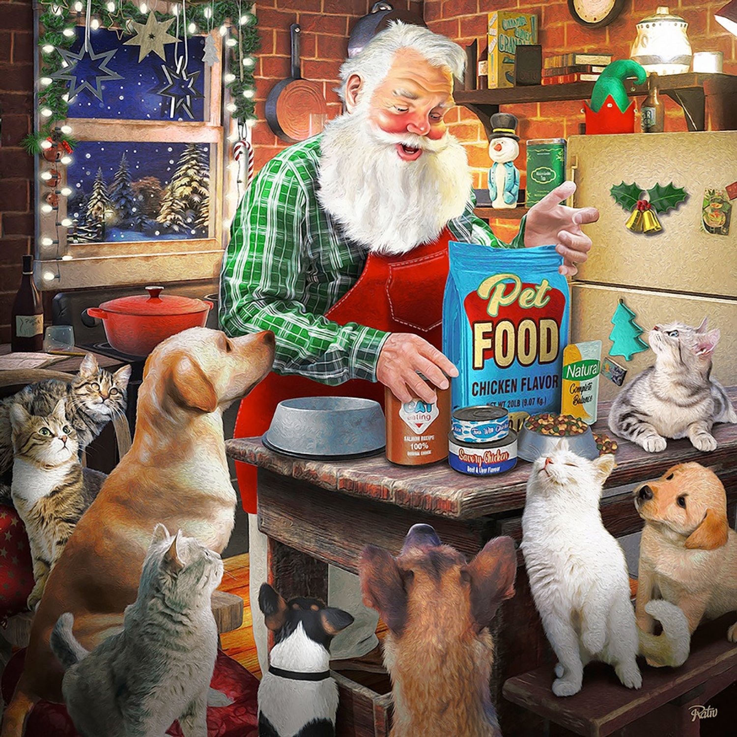 Solve Santa and His Pets jigsaw puzzle online with 400 pieces