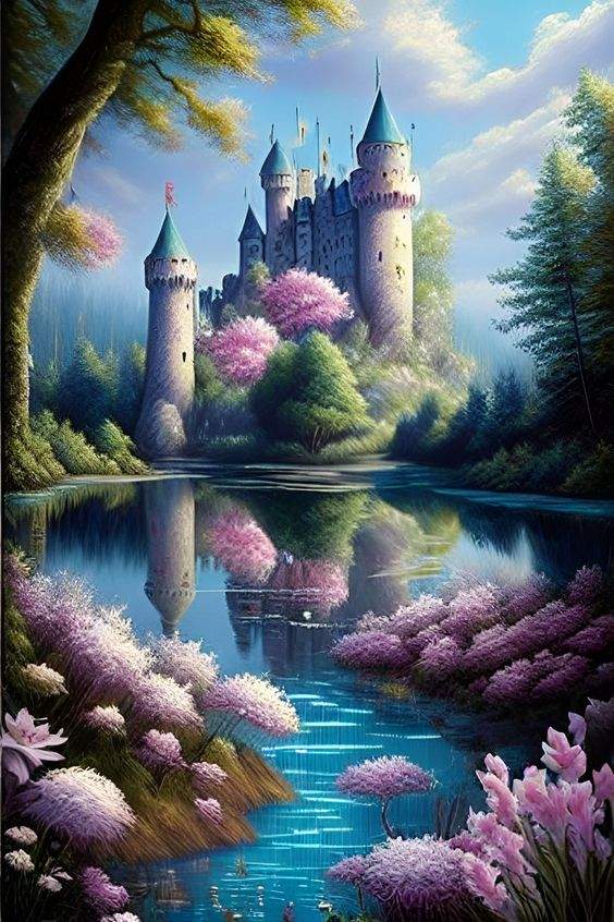 Solve Castle by the pond jigsaw puzzle online with 96 pieces
