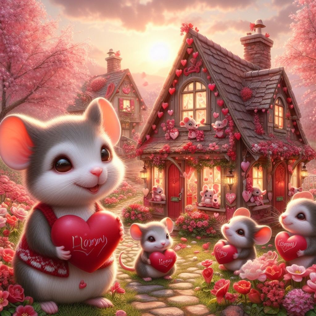 Solve Mice celebrating Valentine's Day jigsaw puzzle online with 64 pieces