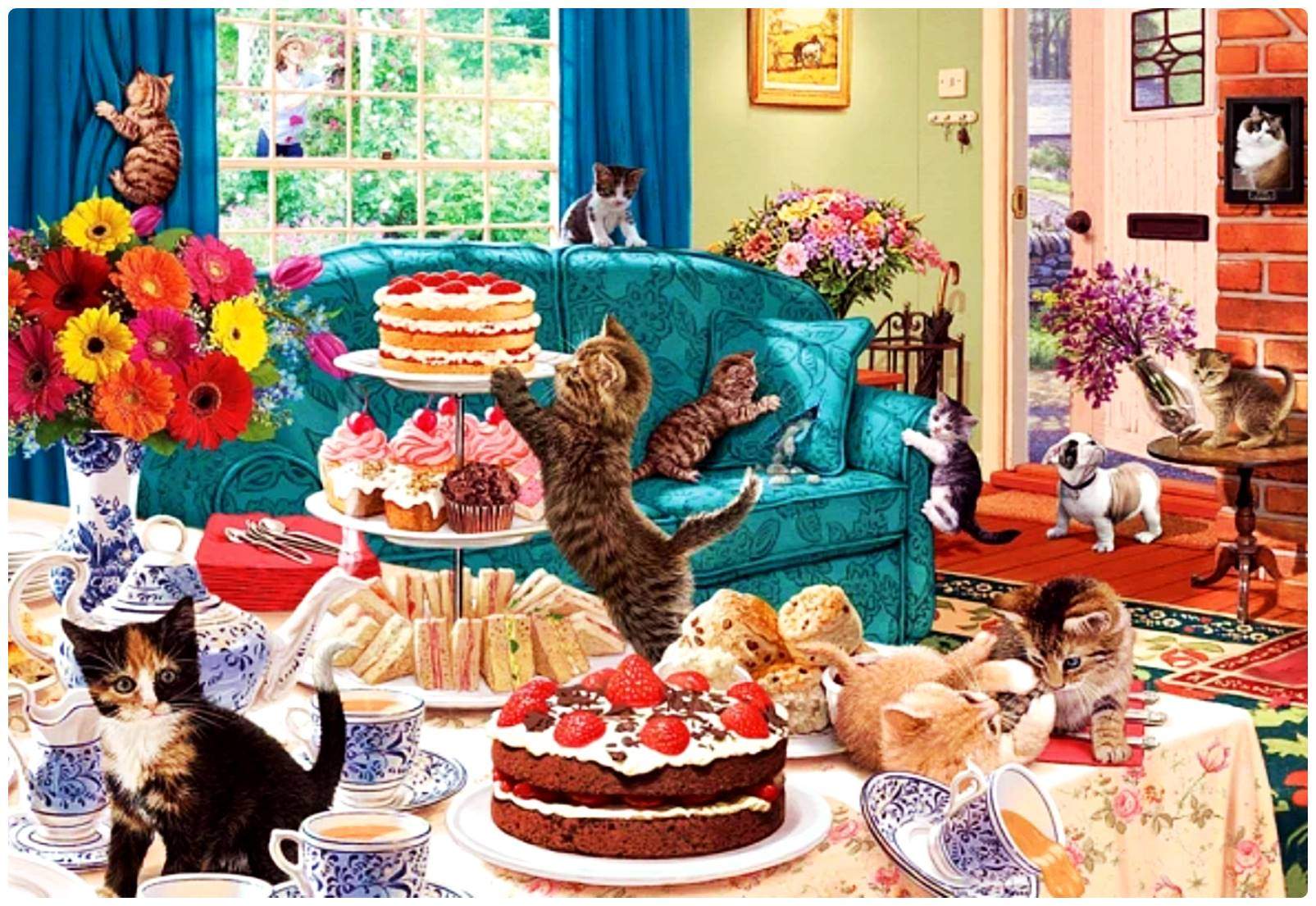 High Tea Puzzle Solve Ooops! Who Invited all the Kitties to High Tea? jigsaw puzzle ...