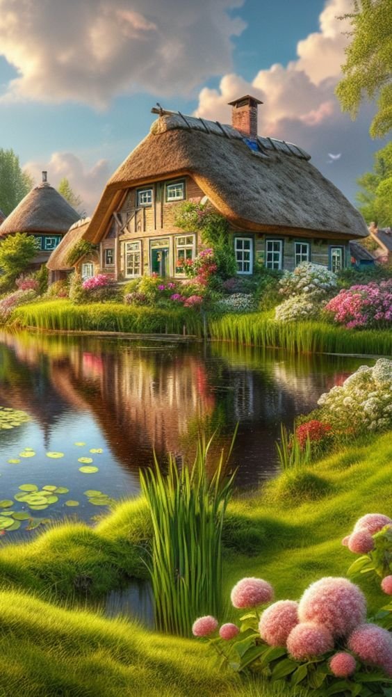 Solve House by the pond jigsaw puzzle online with 84 pieces