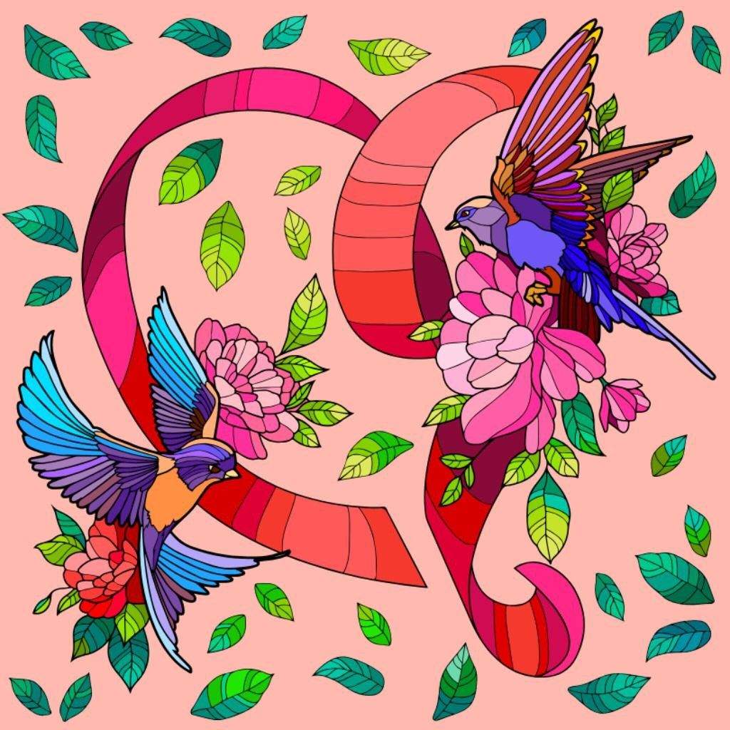 Solve PUZZLE - Birds And Ribbon jigsaw puzzle online with 81 pieces