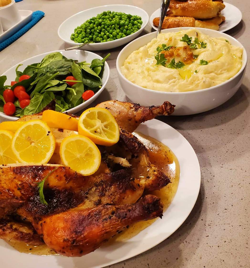 Solve Lemon garlic roasted chicken, brown butter mashed potatoes and