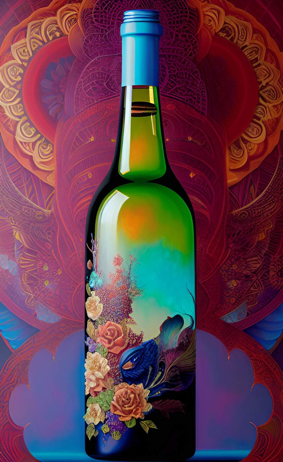 Solve Bottle of flowery wine jigsaw puzzle online with 198 pieces