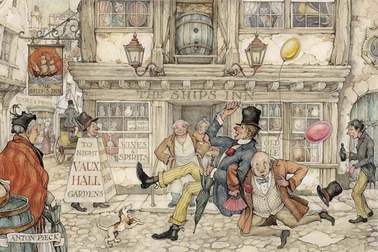 Solve A street scene at the Ships Inn by Anton Pieck jigsaw puzzle