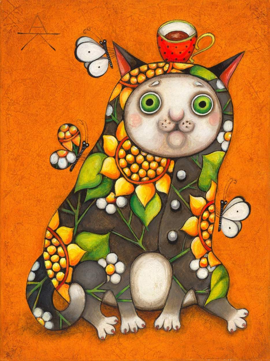 Solve Flower Cat by Alena Krutogolova (Ukranian) jigsaw puzzle online