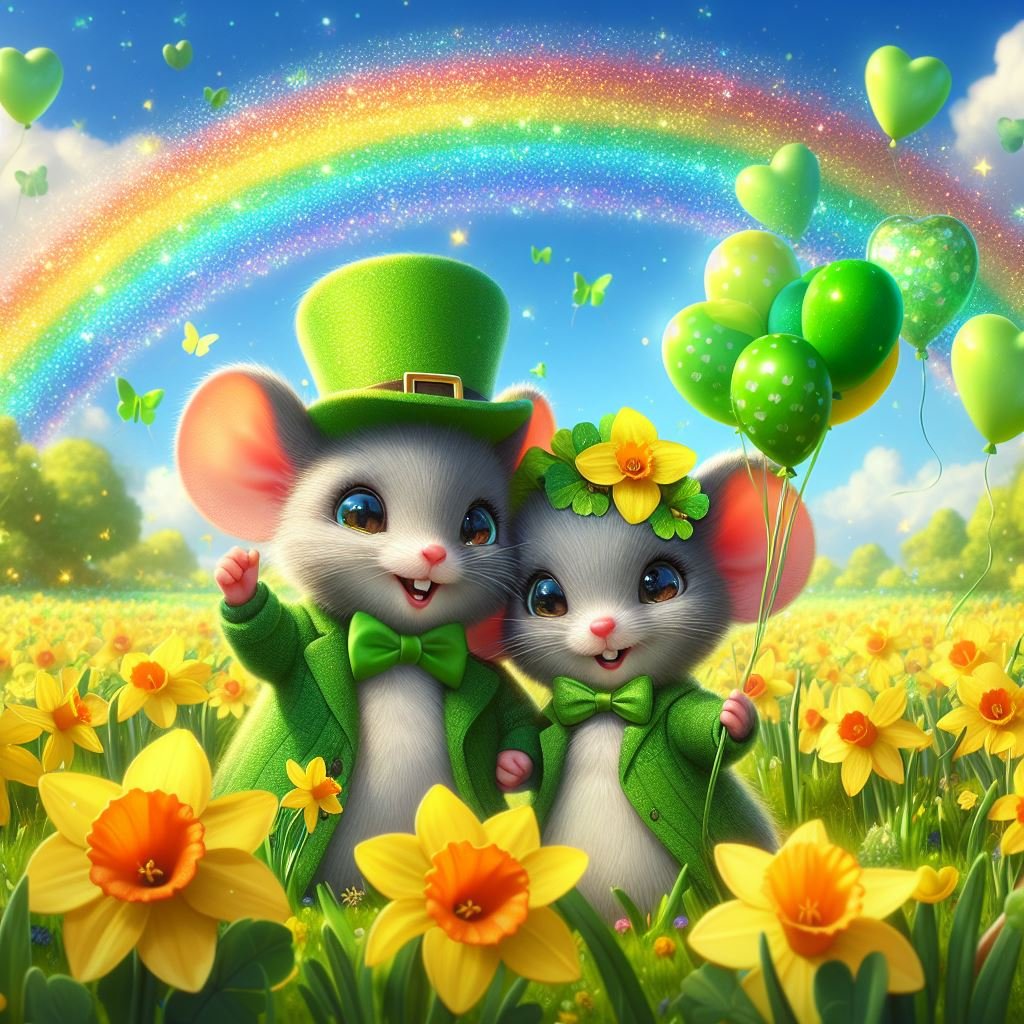 Solve Leprechaun mice in a field of daffodils jigsaw puzzle online with