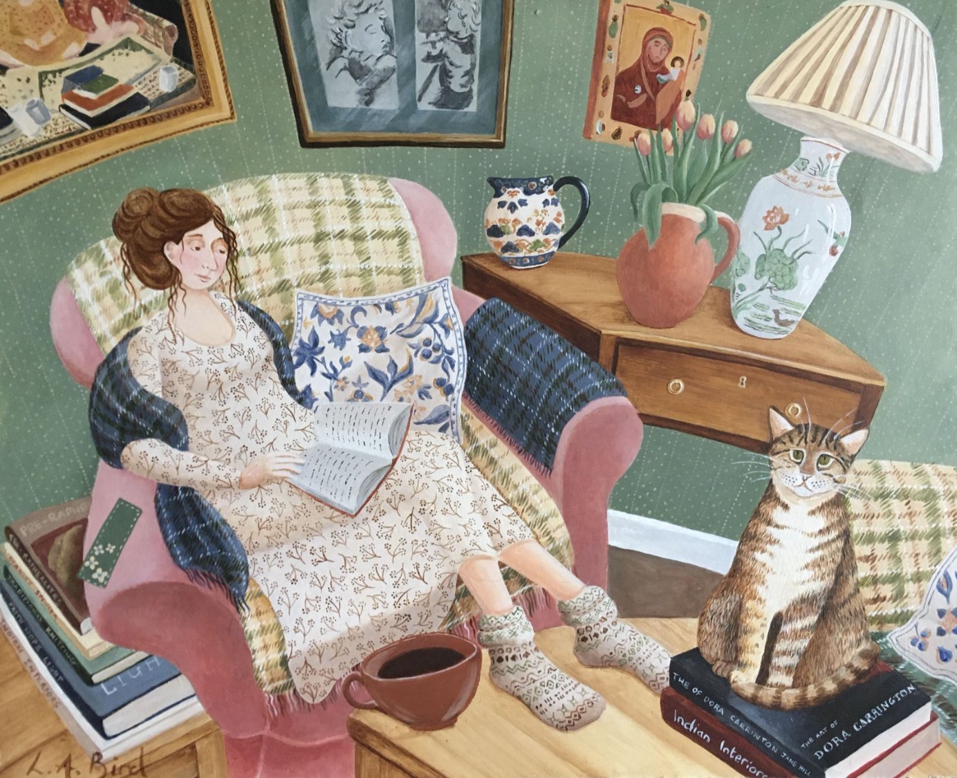 Solve Seasonal Art - Spring - Reading with a Cat (Resize: 12 - 598 ...