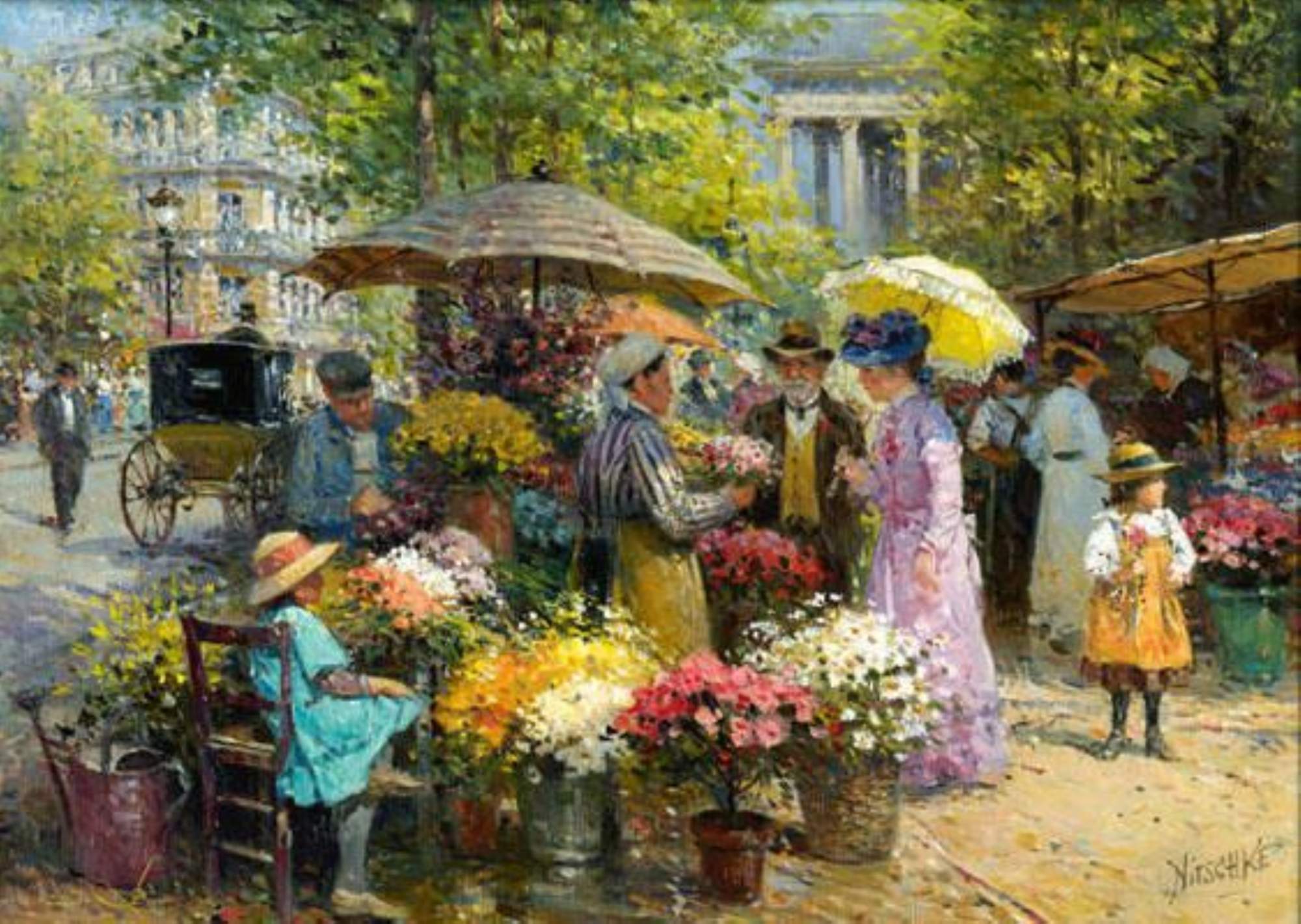 Jigsaw Puzzle The Flower Market Detlev Nitsche German 1935 jigsaw-puzzle-the-flower-market-detlev-nitsche-german-1935