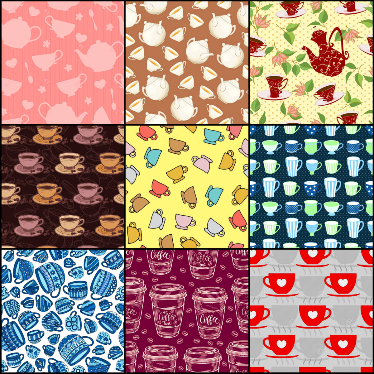 Solve Coffee or tee time patterns 2 jigsaw puzzle online with 225 pieces