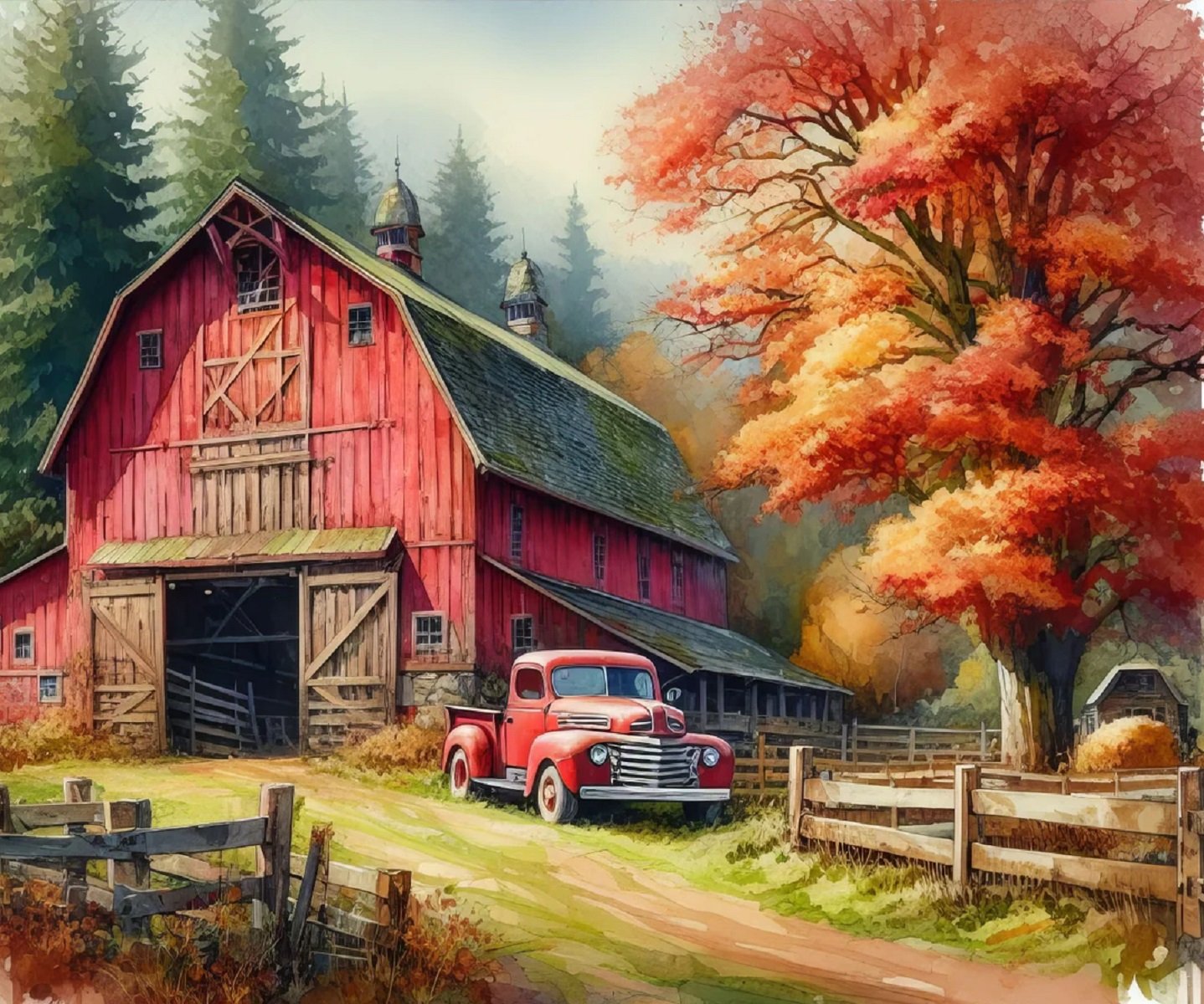 Solve Red Barn in Fall jigsaw puzzle online with 80 pieces