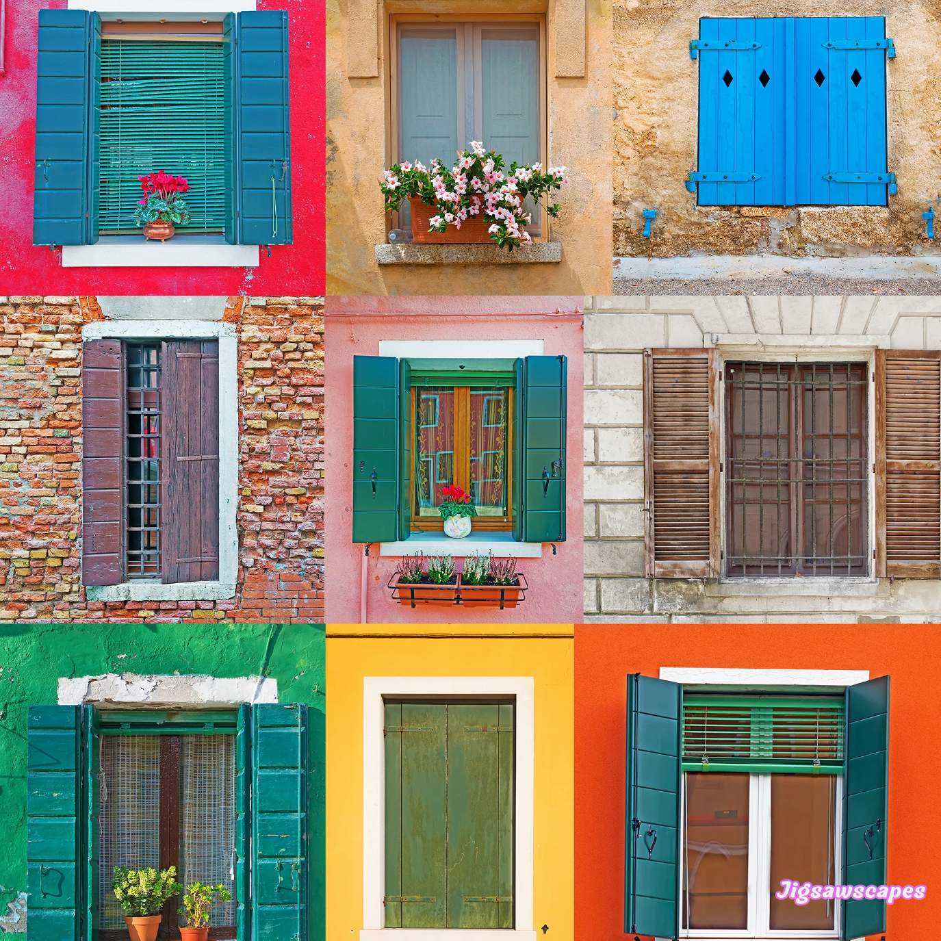 Solve Fun window fronts . . . . . jigsaw puzzle online with 121 pieces