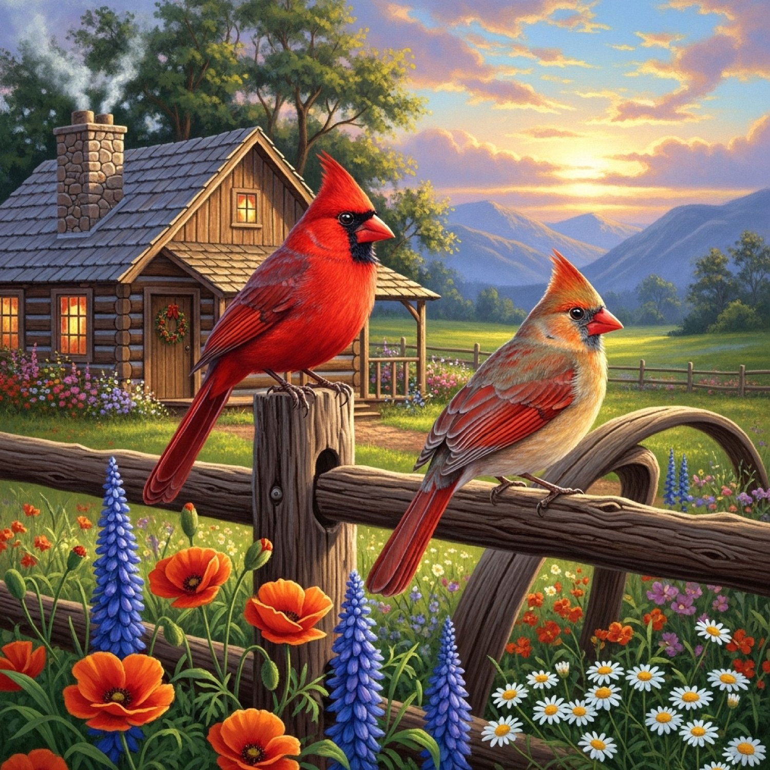 Jigsaw Puzzle | 100 pieces | Two Cardinals Greet The Morning. From 9 ...