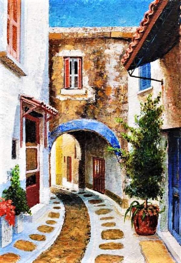 Solve Curved Village Alleyway in a Greek Village jigsaw puzzle online