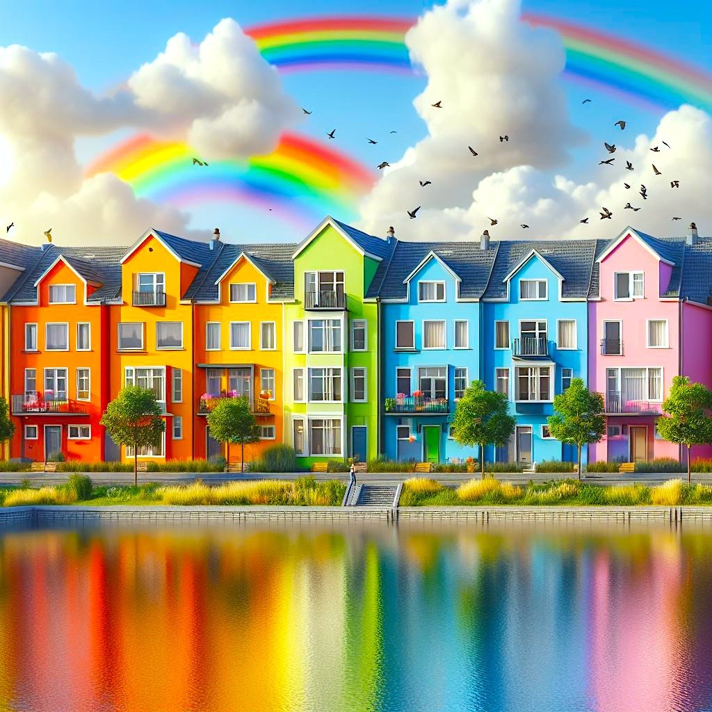 Solve rainbow row jigsaw puzzle online with 100 pieces