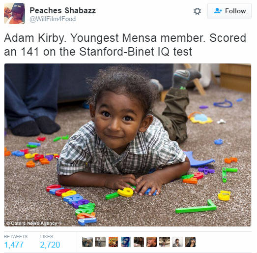 Solve Youngest Mensa Member jigsaw puzzle online with 64 pieces