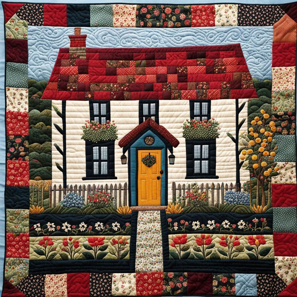 Solve Patchwork cottage with a red roof jigsaw puzzle online with 81 pieces