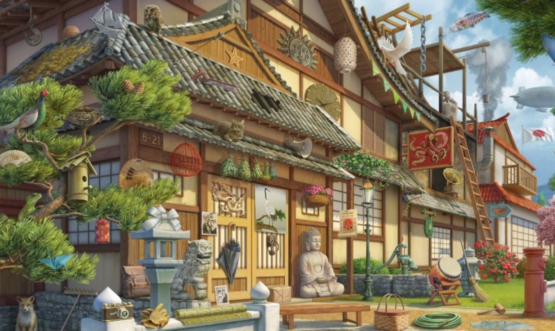 Solve Front Courtyard find a broom and a rake jigsaw puzzle online