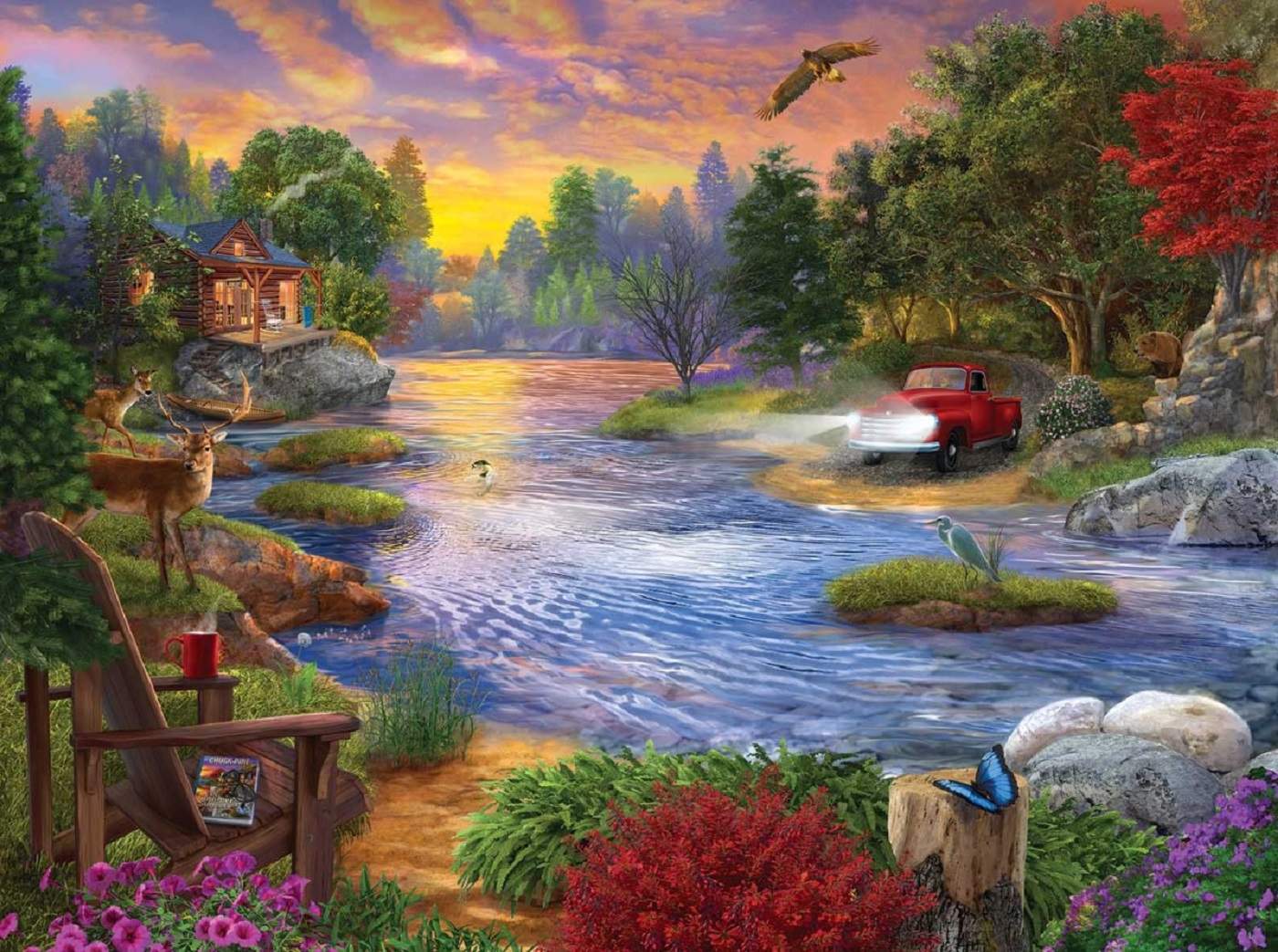 Puzzle 1000 Pièces Vermont Christmas Company 'Voyage Dans La Forêt' - 68x49 Cm - Découpe Précise - Fabriqué Avec Matériaux Recyclés