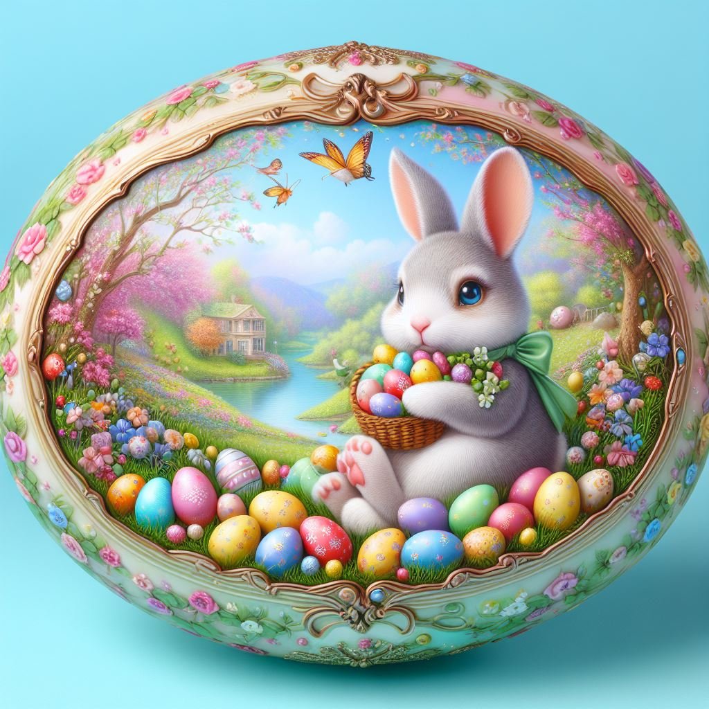 Solve Diorama Easter egg jigsaw puzzle online with 64 pieces