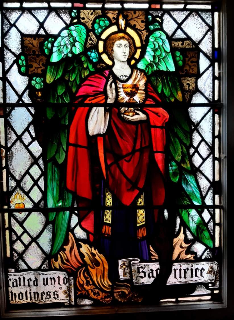 Solve Dalserf Parish Church "Sacrifice" stained glass window jigsaw puzzle online with 63 pieces