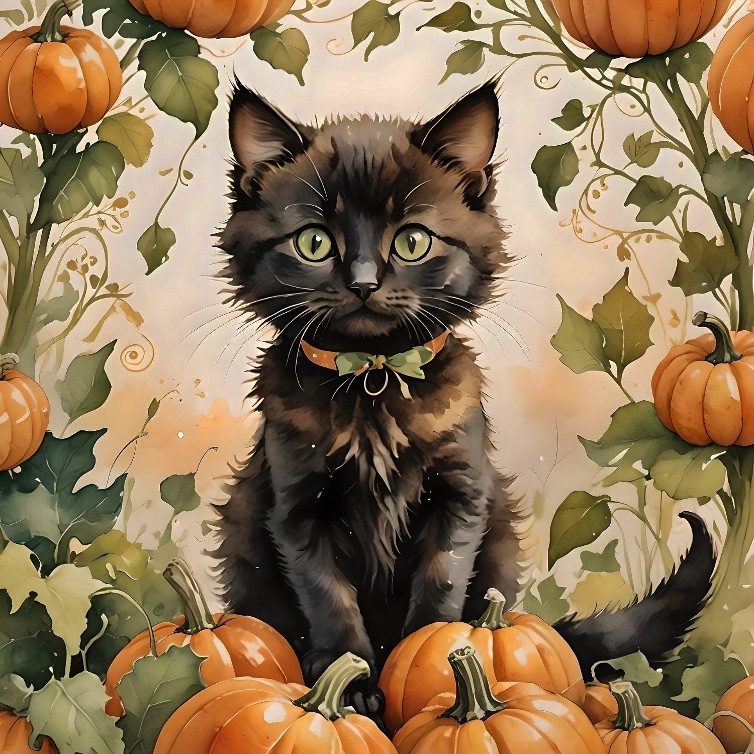 Solve Pumpkins and Black Kitten (resize 9 to 600 pieces) jigsaw puzzle ...