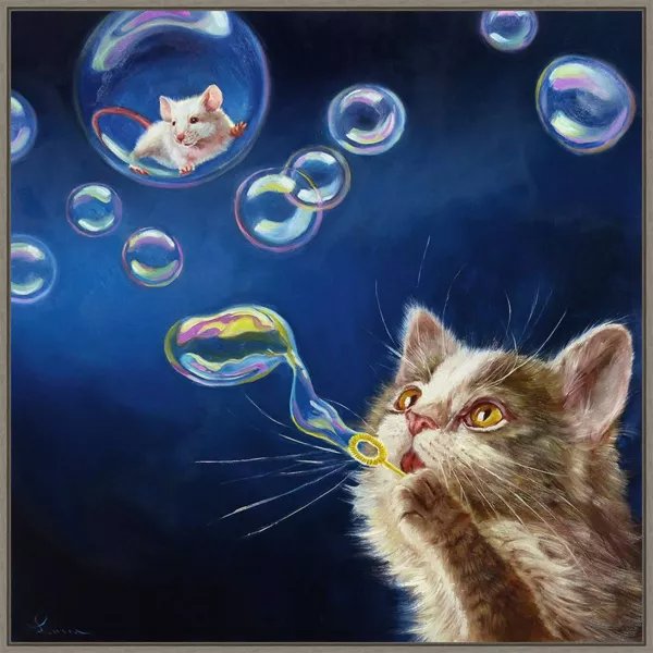 Solve Kitty likes blowing bubbles... jigsaw puzzle online with 81 pieces