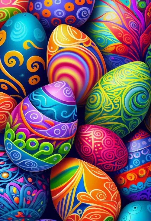 Solve Swirly Easter Eggs jigsaw puzzle online with 70 pieces