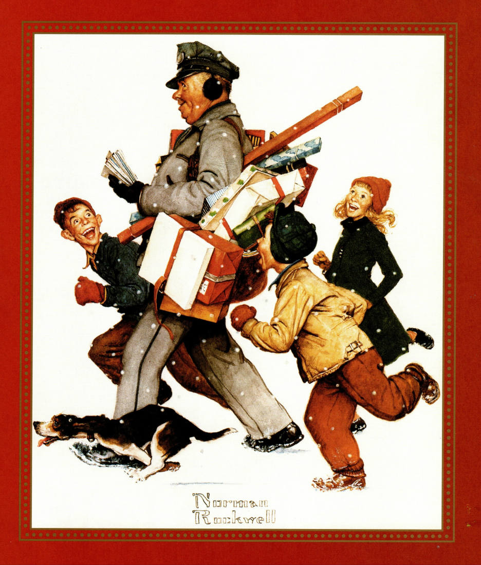 Solve Norman Rockwell {Jolly Postman} jigsaw puzzle online with 99 pieces