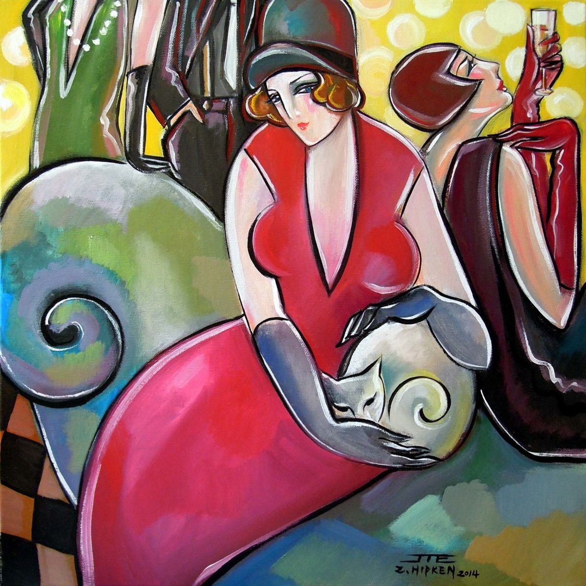 Solve Jie ZHong Artwork - 'Femme en robe rouge' jigsaw puzzle online ...