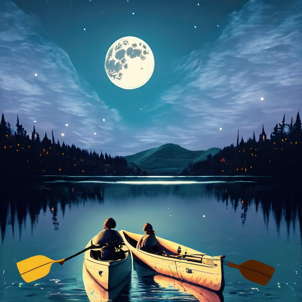 Solve Canoeing at night under a full Moon jigsaw puzzle online with 144