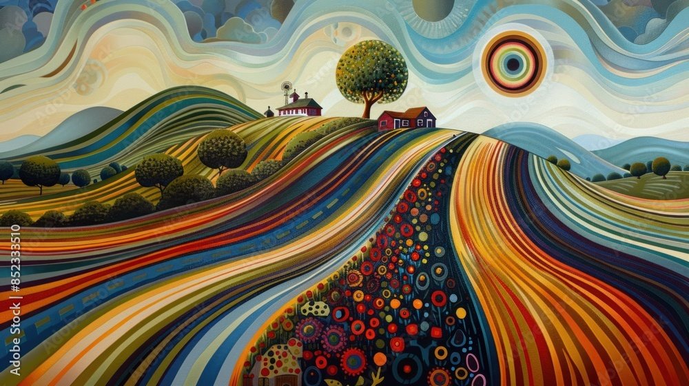Solve abstract rural landscape jigsaw puzzle online with 120 pieces
