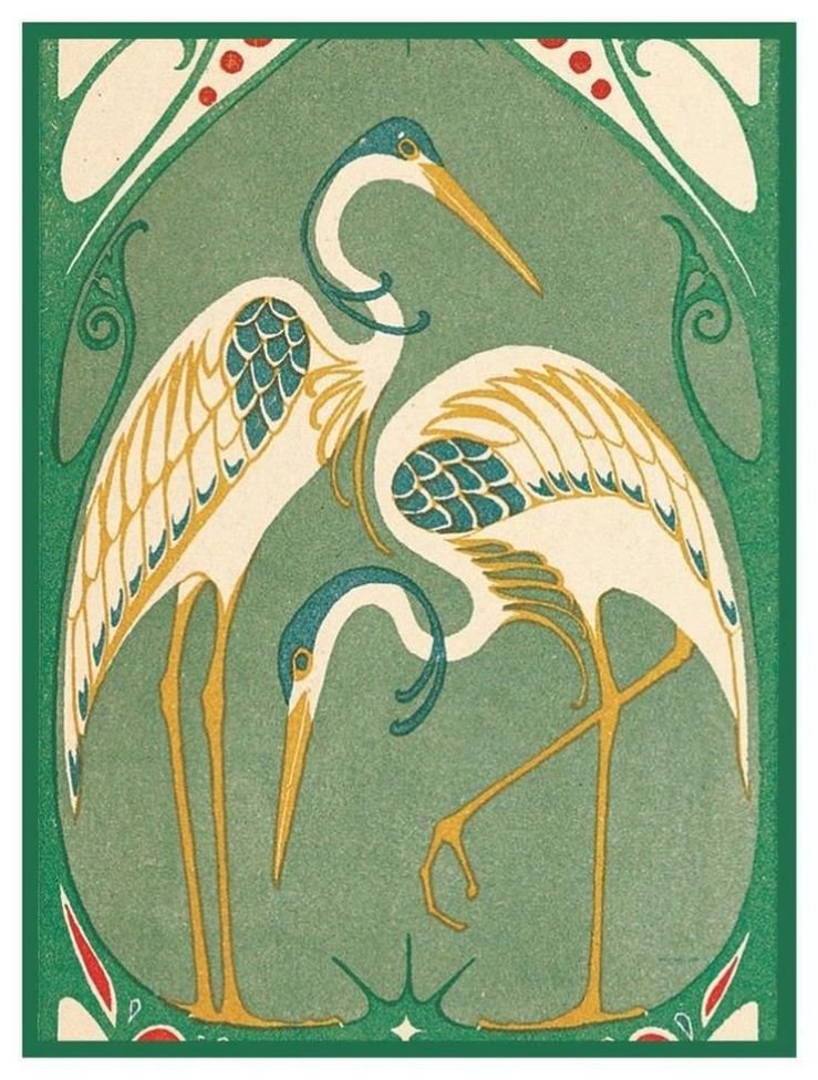 Solve Cranes in Art 4 - Vintage Art Nouveau Print - A. Smit for "The ...