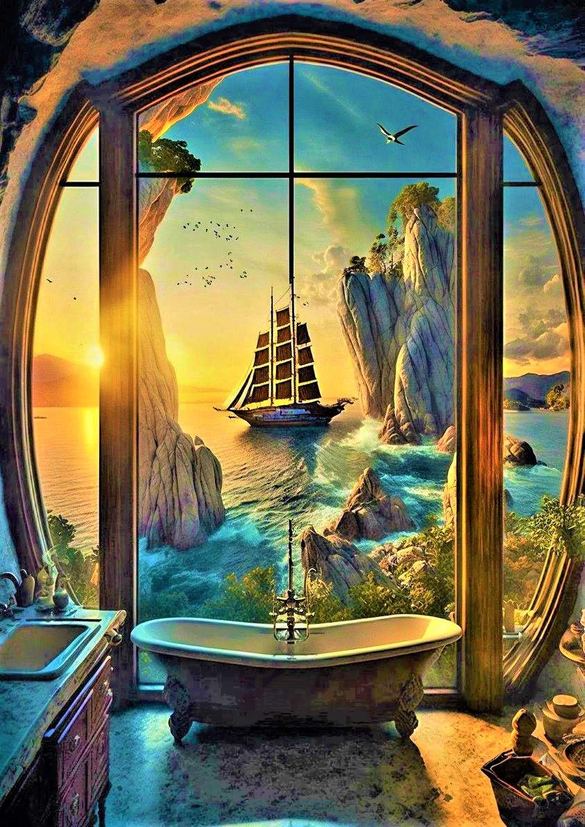 Solve BEST BATHROOM VIEW ....EVER !!! jigsaw puzzle online with 96 pieces