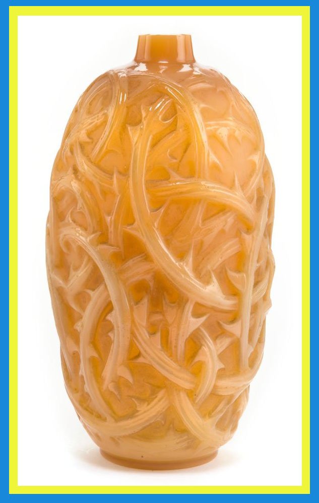 Solve LALIQUE CASED BUTTERSCOTCH GLASS RONCES VASE Circa 1921 jigsaw