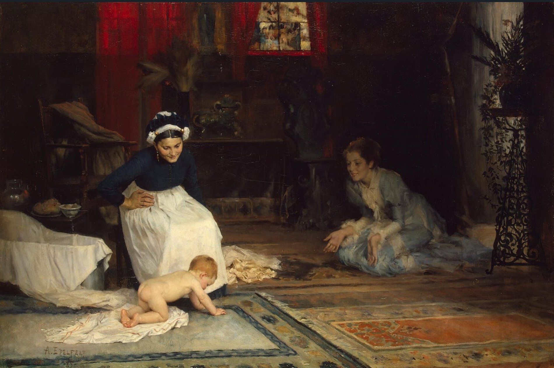 Solve Albert Edelfelt In the Nursery (1885) jigsaw puzzle online with
