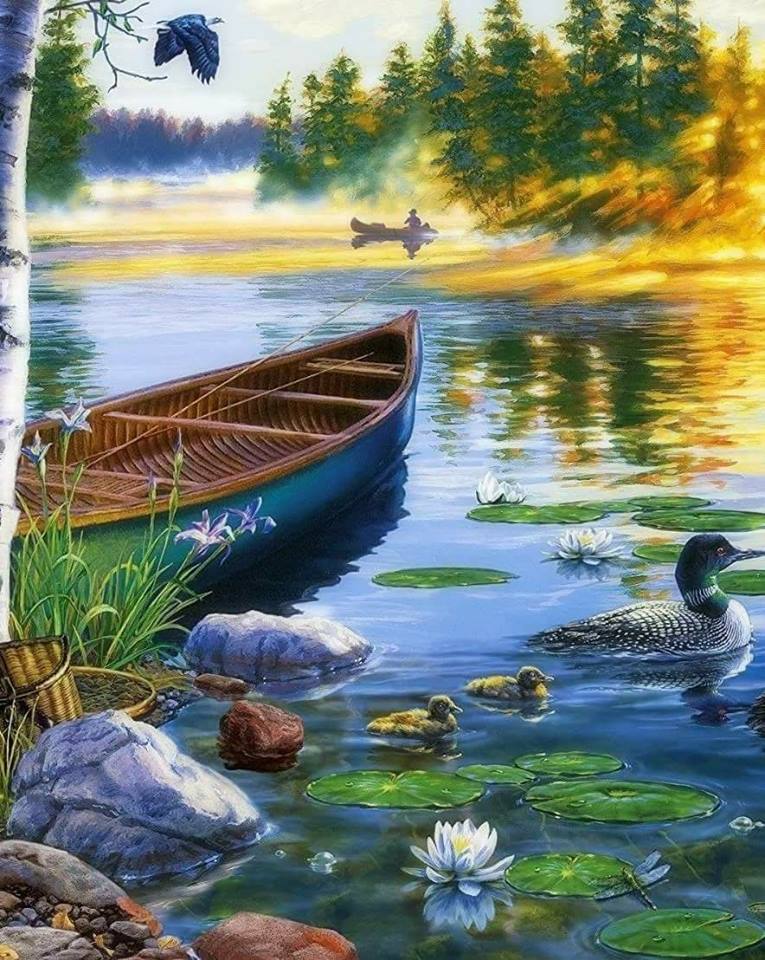 Solve canoe on a lake jigsaw puzzle online with 120 pieces