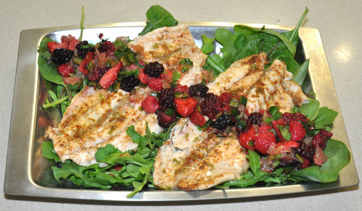 Solve Friday food:--fish with berry salsa jigsaw puzzle online with 84 ...