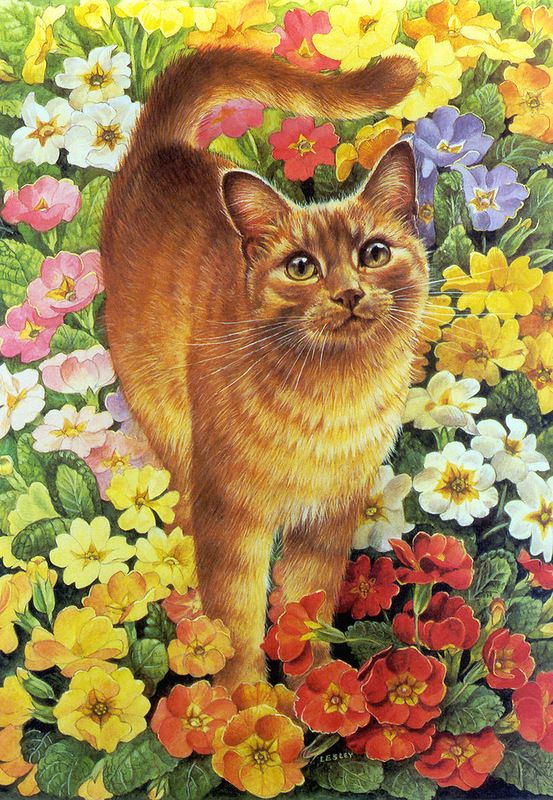 Solve Cat and spring flowers jigsaw puzzle online with 117 pieces