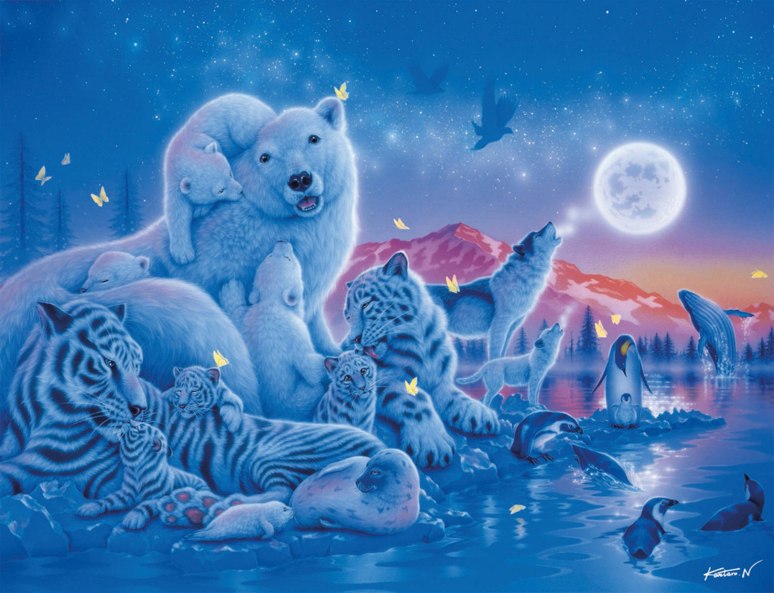 Solve Polar animals in moonlight jigsaw puzzle online with 475 pieces