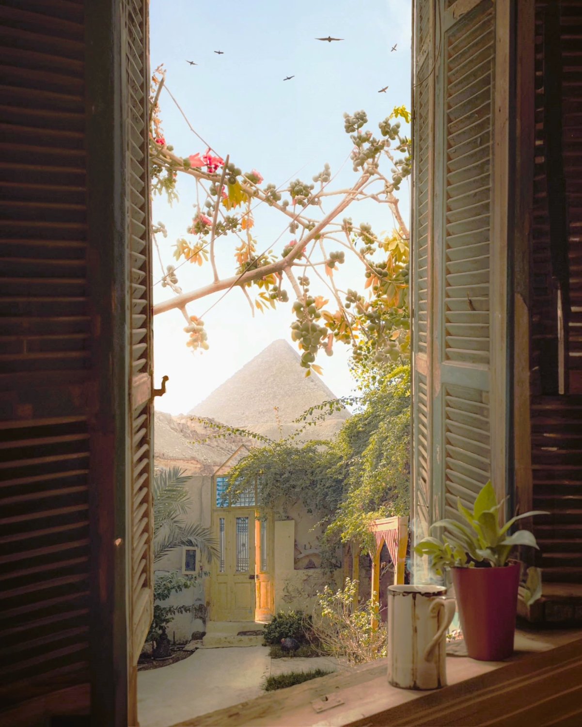 Window View Pyramids Jigsaw Puzzle | 80 pieces | Window overlooking The Pyramids at Giza ...