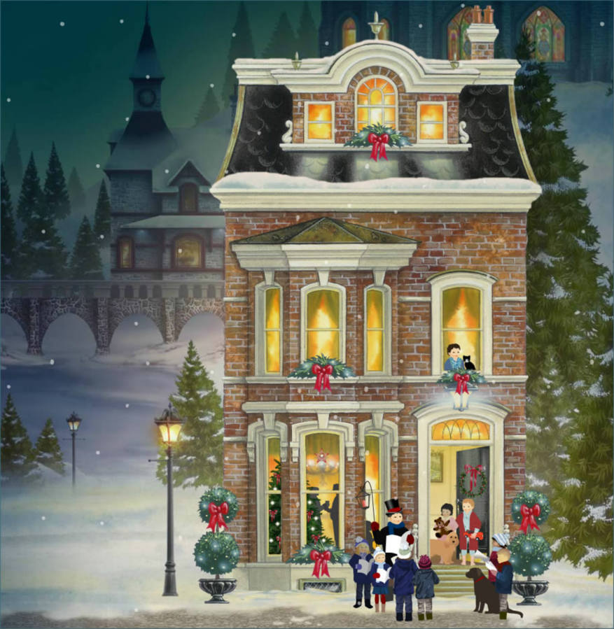 Solve Christmas Visitors by Jacquie Lawson jigsaw puzzle online with 81 pieces